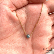 14K Solid Gold Blue Diamond Dainty Necklace, Minimalist Choker Necklace, Floating Necklace, Must have For Every Women by Skosh