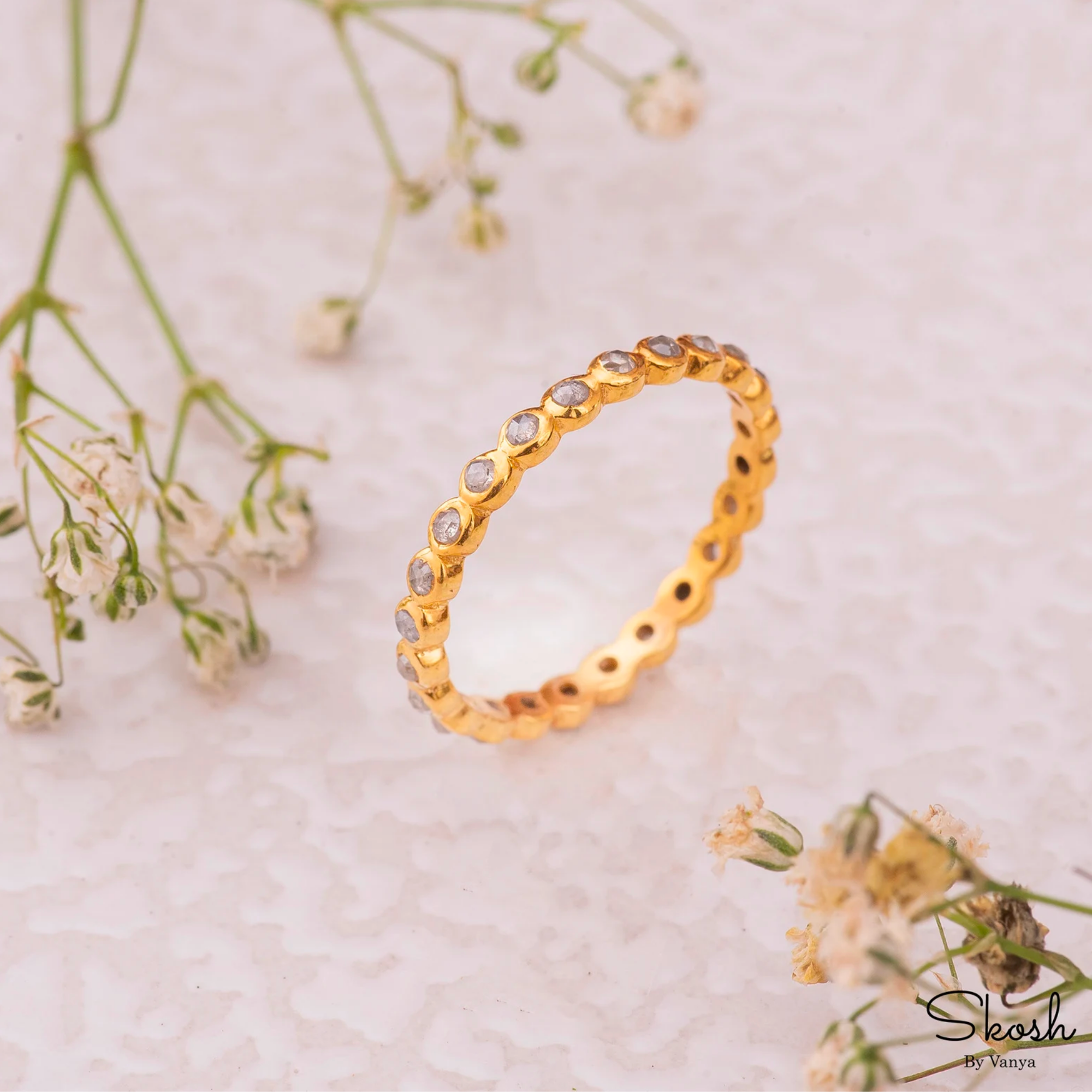 Natural Diamond Bezel Eternity Ring, Wedding Band, Stacking Ring, Minimalist Ring in 14K Solid Yellow, White, Rose Gold for Women by Skosh