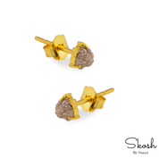 Rough Raw Champagne Brown Diamond Stud Earring, Minimalistic Jewelry in 14K Solid Gold with 3 Gold Prong For Women by Skosh, Perfect Gift