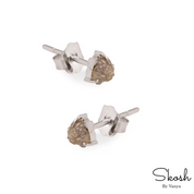 Rough Raw Champagne Brown Diamond Stud Earring, Minimalistic Jewelry in 14K Solid Gold with 3 Gold Prong For Women by Skosh, Perfect Gift