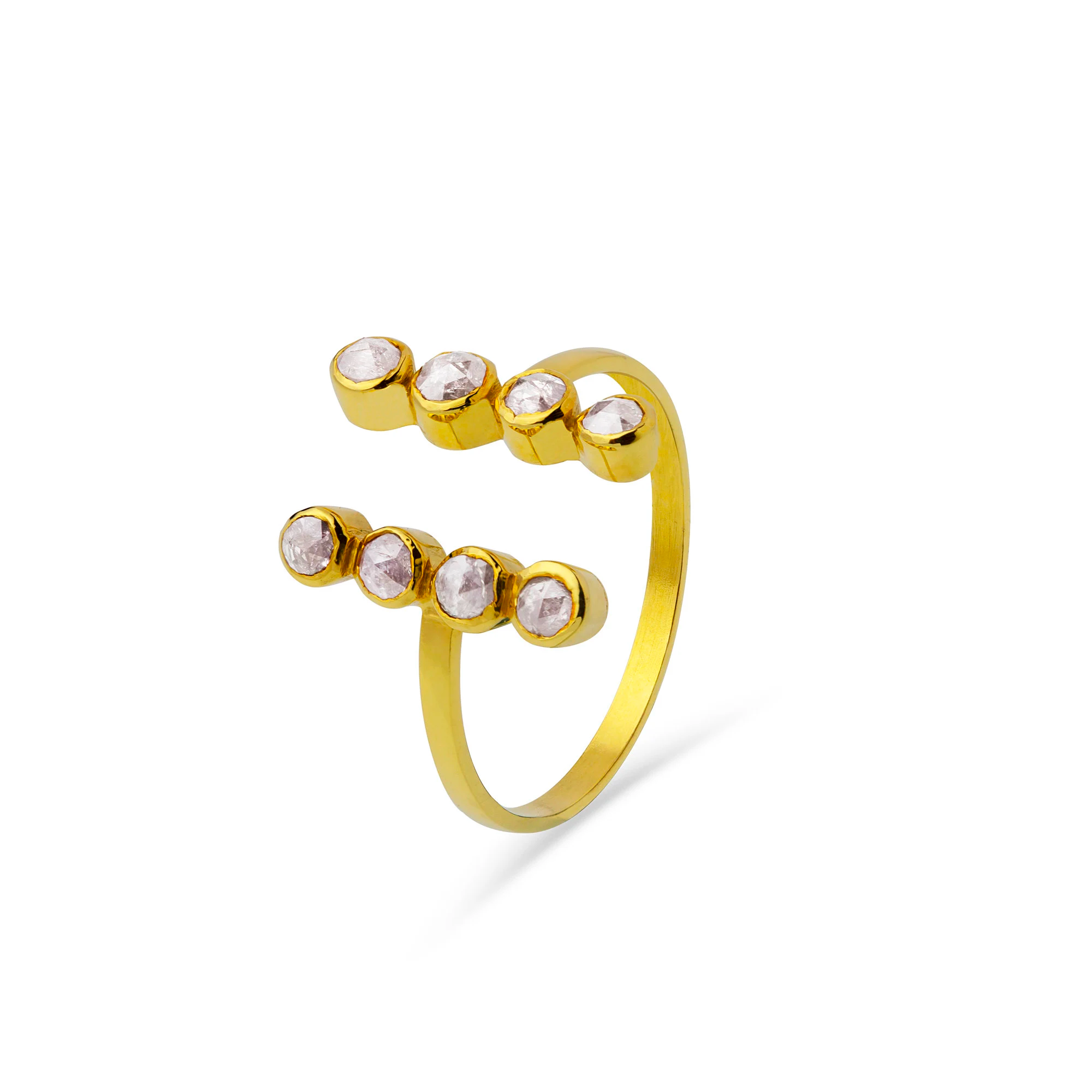 Natural Gray Rose Cut Bezel Diamond Bar Ring in 14K Gold by Skosh, Perfect Gift for Ring Lovers