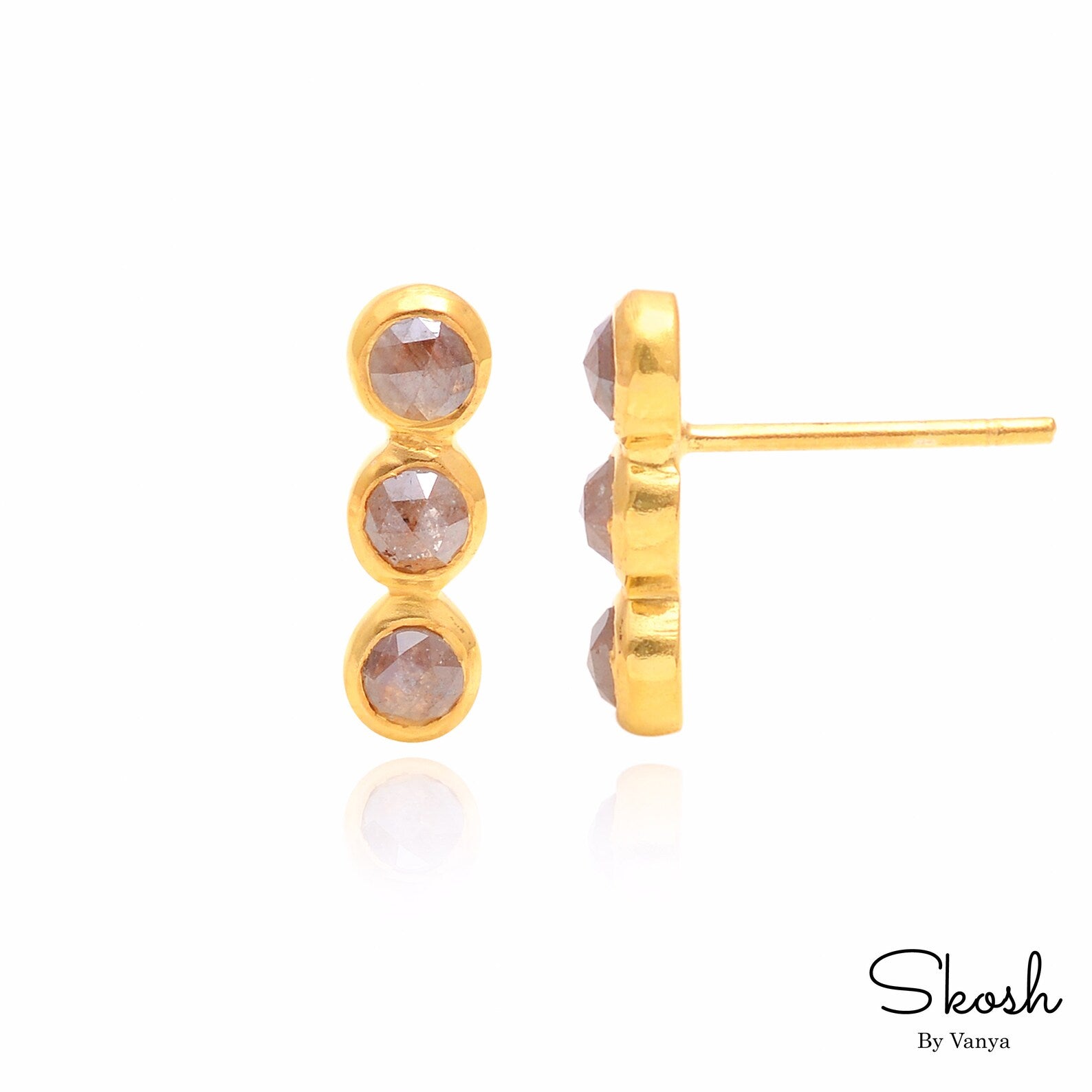 Rose Cut Red Diamond Studs Earring in 14K Solid Gold, Minimalistic Diamond Jewelry by Skosh, Perfect Gift for Her