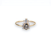 Salt and Pepper Solitaire Engagement Ring, 14K Solid Gold Diamond Cluster Ring, Unique Engagement Ring - Conflict Free Diamonds