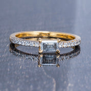 Salt and Pepper Baguette Solitaire Engagement Ring, 14K Solid Gold Diamond Ring, Unique Engagement Ring - Conflict Free Diamonds