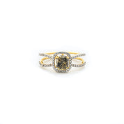 Salt and Pepper Cushion Cut Solitaire Engagement Ring, 14K Solid Gold Unique Engagement Ring - Conflict Free Diamonds