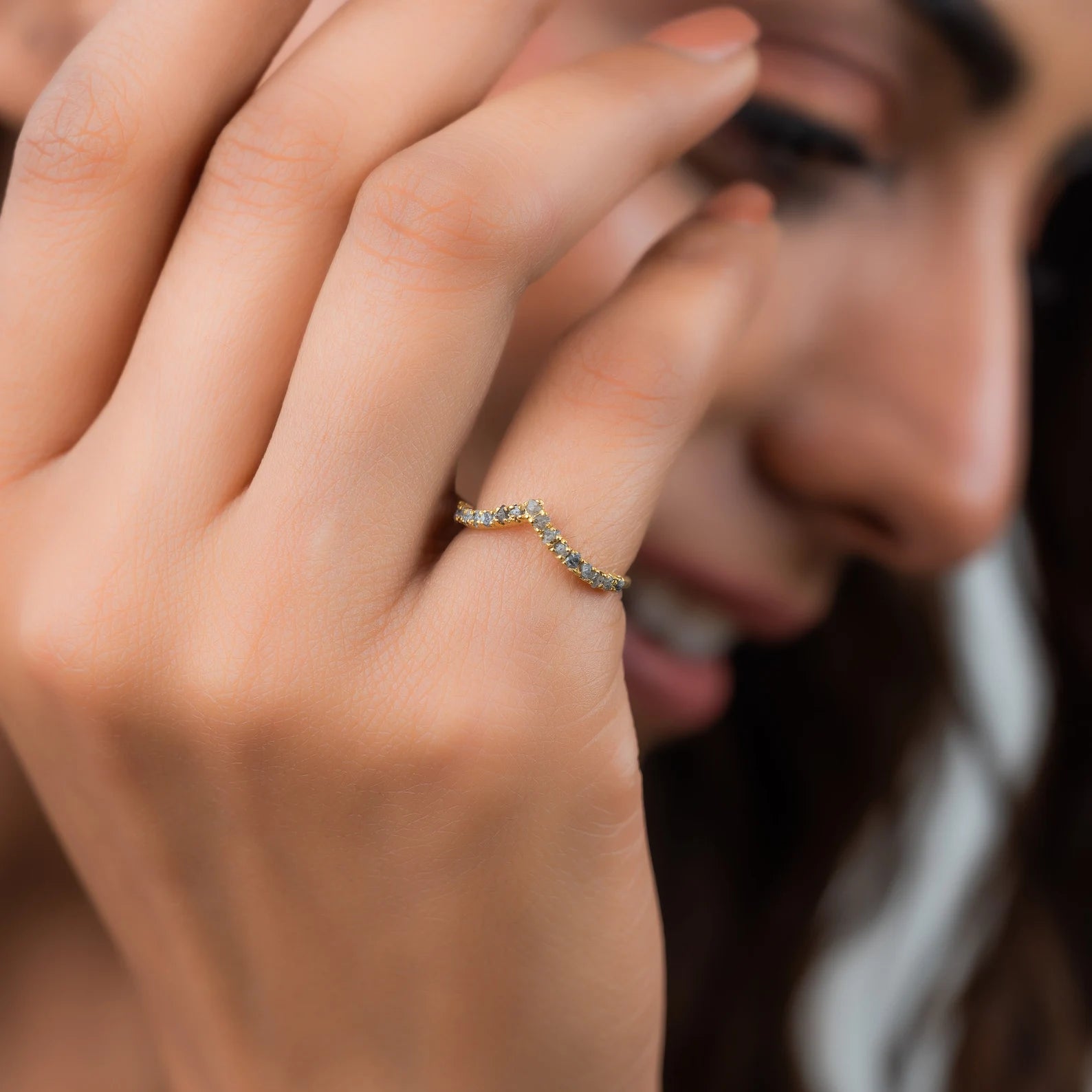 Raw Gray Diamond Wedding Band