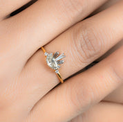 Salt and Pepper Marquise Solitaire Engagement Ring, 14K Solid Gold Diamond Cluster Ring, Unique Engagement Ring - Conflict Free Diamonds