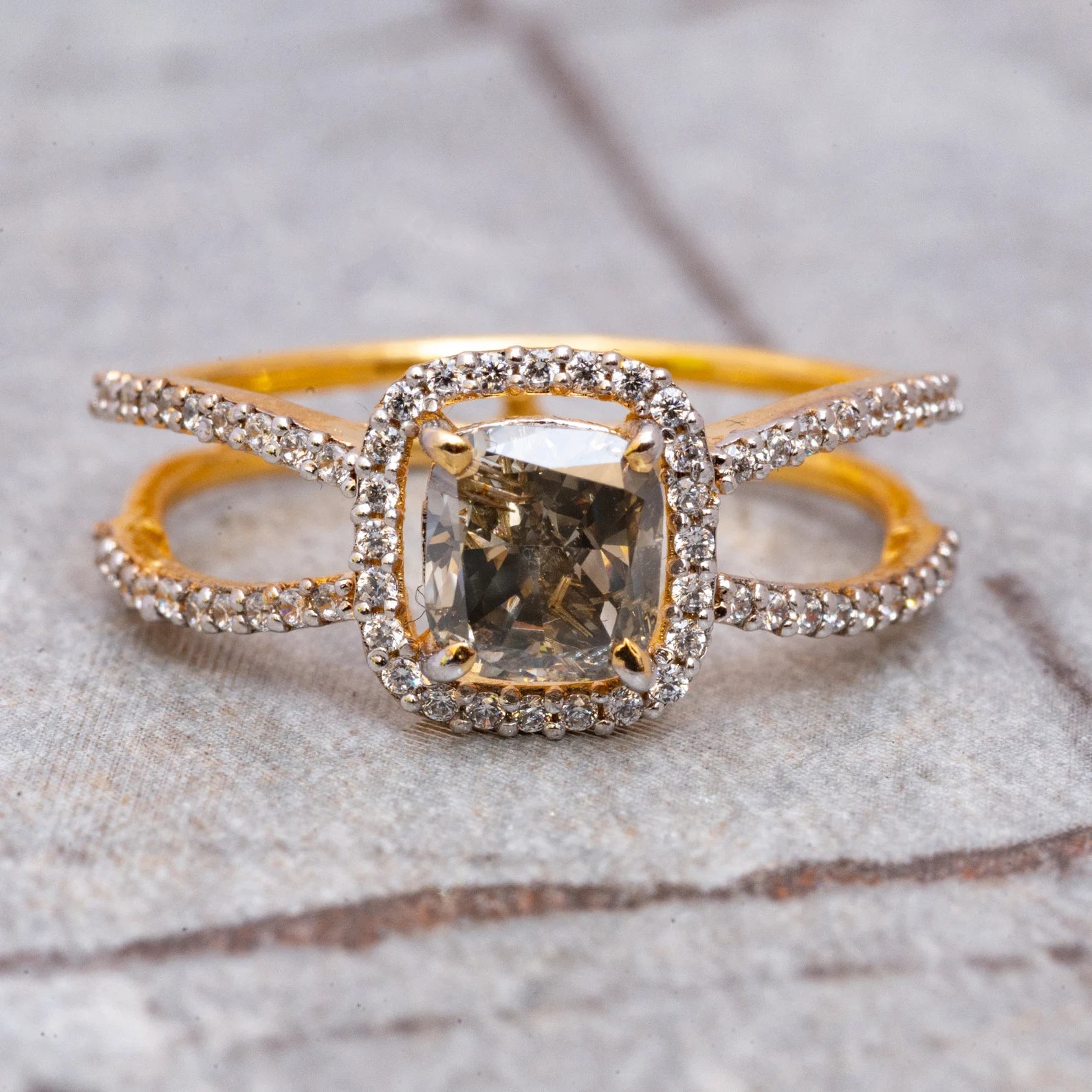 Salt and Pepper Cushion Cut Solitaire Engagement Ring, 14K Solid Gold Unique Engagement Ring - Conflict Free Diamonds