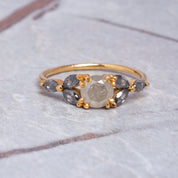 White Diamond Solitaire Engagement Ring, 14K Solid Gold Diamond Cluster Ring, Unique Salt And Pepper Engagement Ring, Conflict Free Diamonds