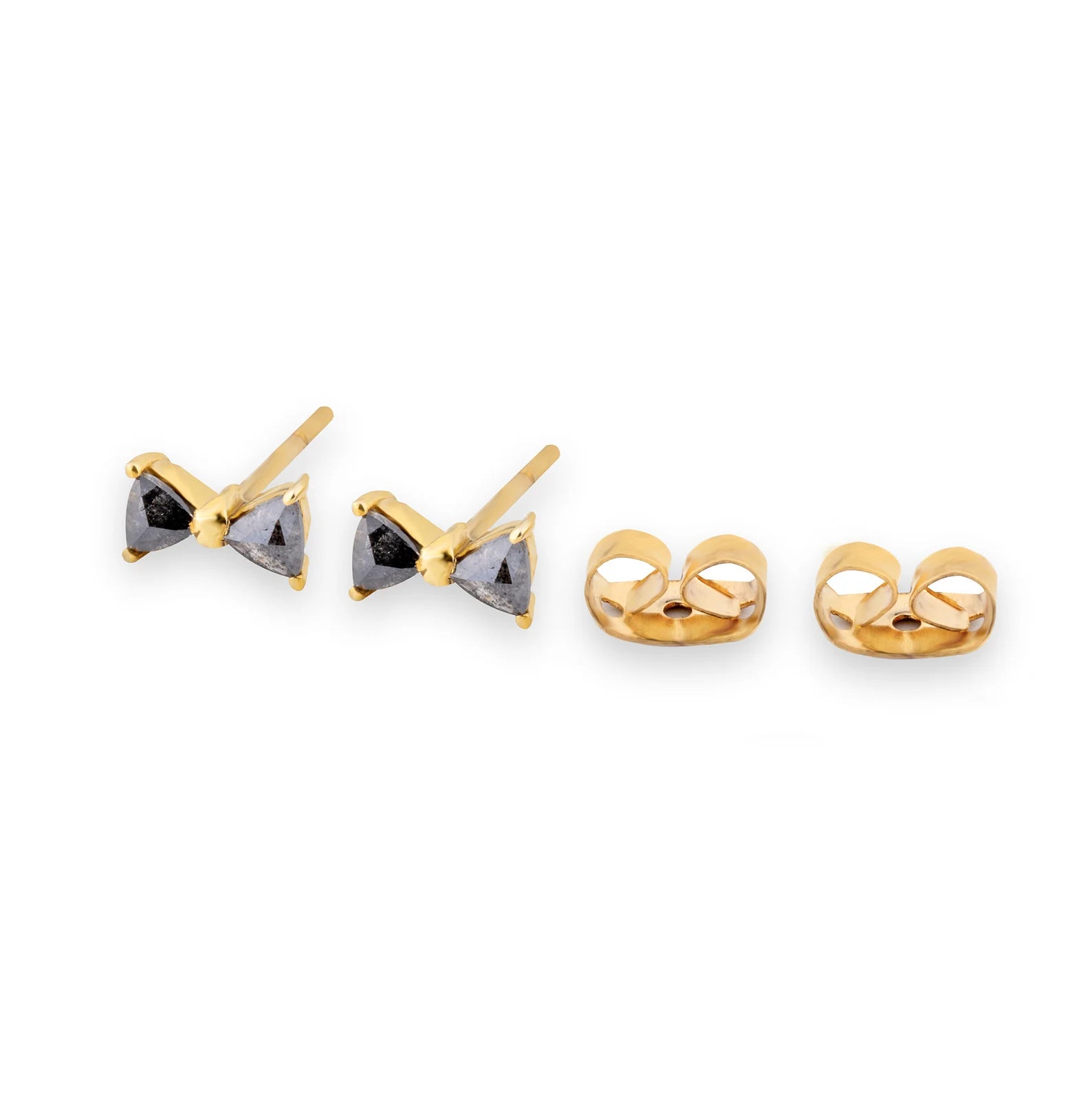 14k Solid Gold Salt and Pepper Diamond Bow Stud Earrings, A Minimalistic 3 Prong Design, Perfect as Small Gift for Mother's Day