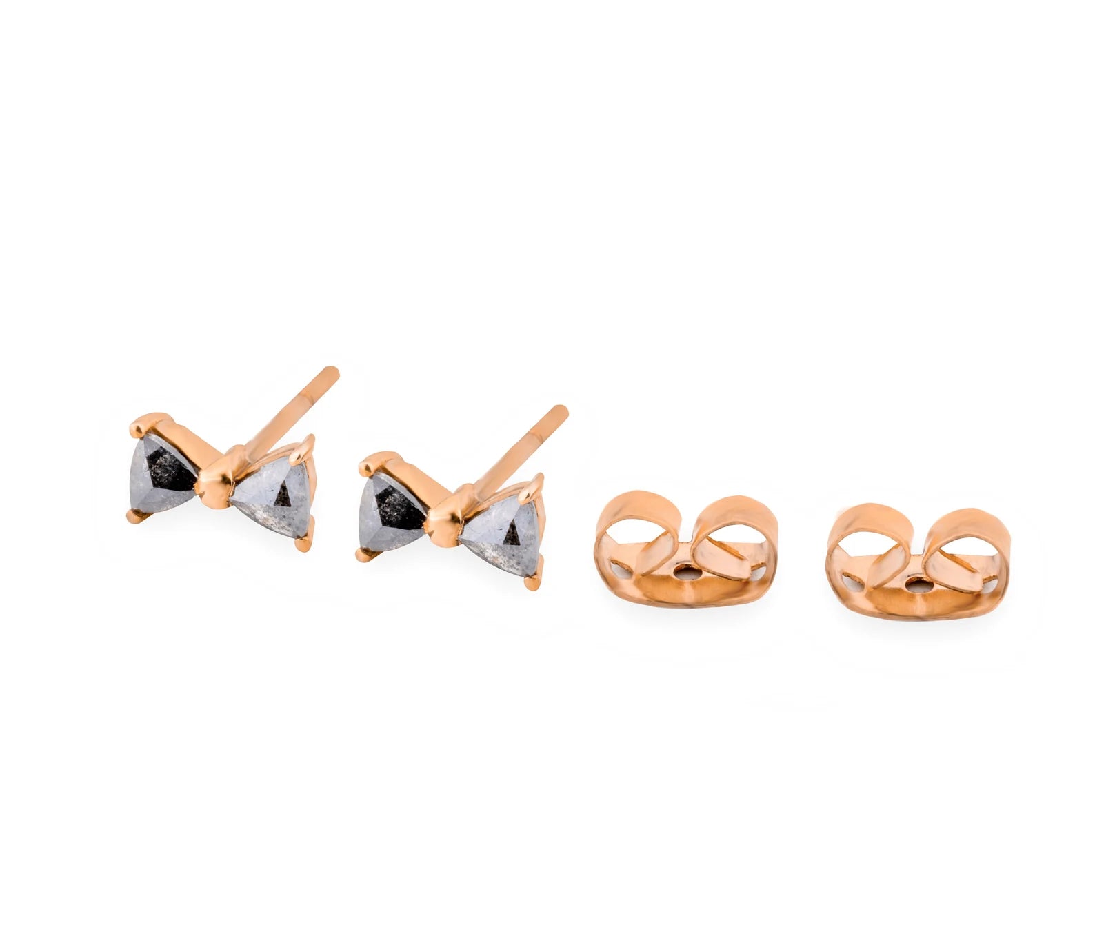 14k Solid Gold Salt and Pepper Diamond Bow Stud Earrings, A Minimalistic 3 Prong Design, Perfect as Small Gift for Mother's Day