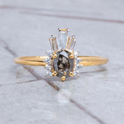 Salt and Pepper Solitaire Engagement Ring, 14K Solid Gold Diamond Cluster Ring, Unique Engagement Ring - Conflict Free Diamonds