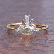 Salt and Pepper Marquise Solitaire Engagement Ring, 14K Solid Gold Diamond Cluster Ring, Unique Engagement Ring - Conflict Free Diamonds