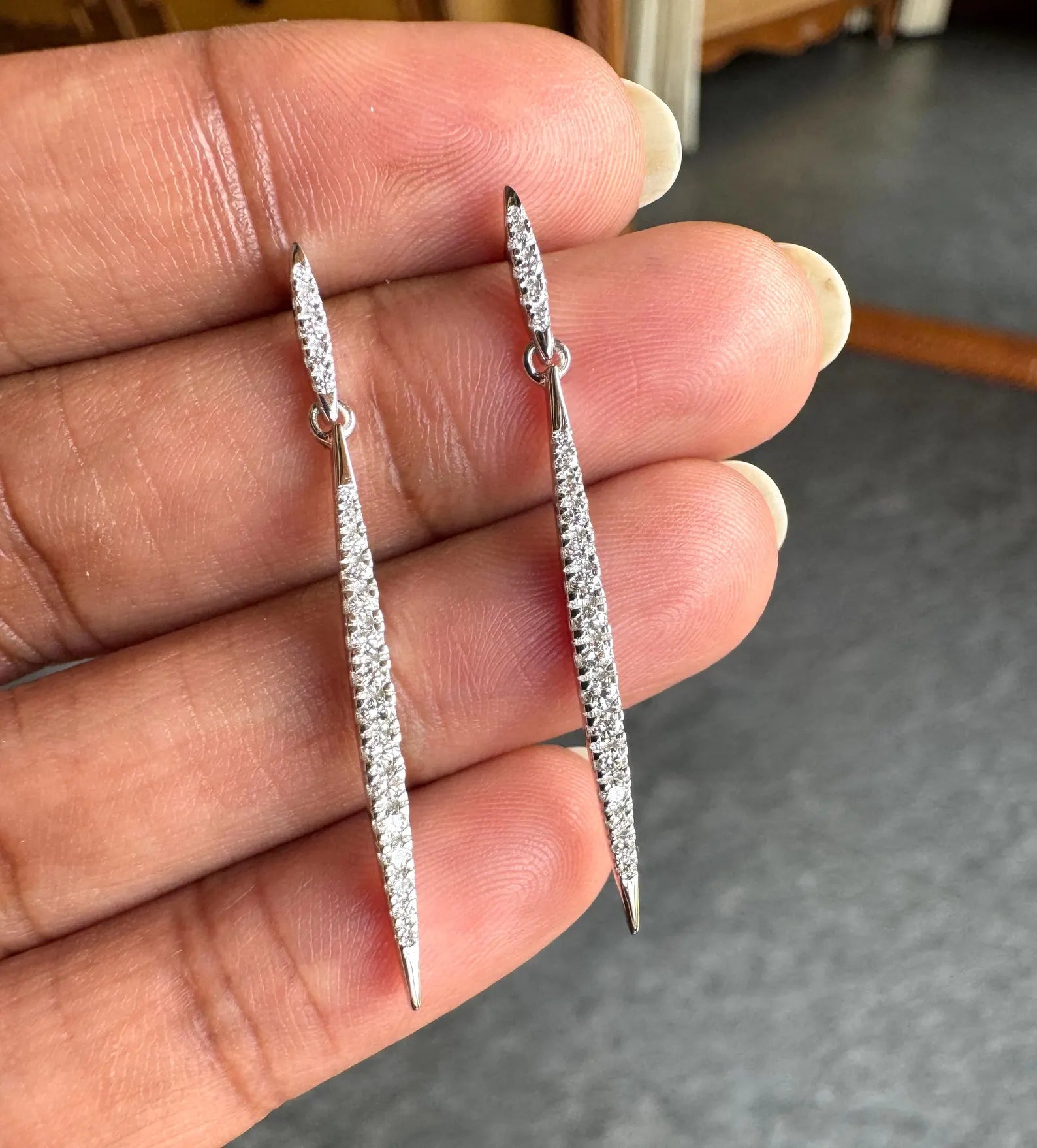 Elegant Tapered Long Diamond Drop Earrings