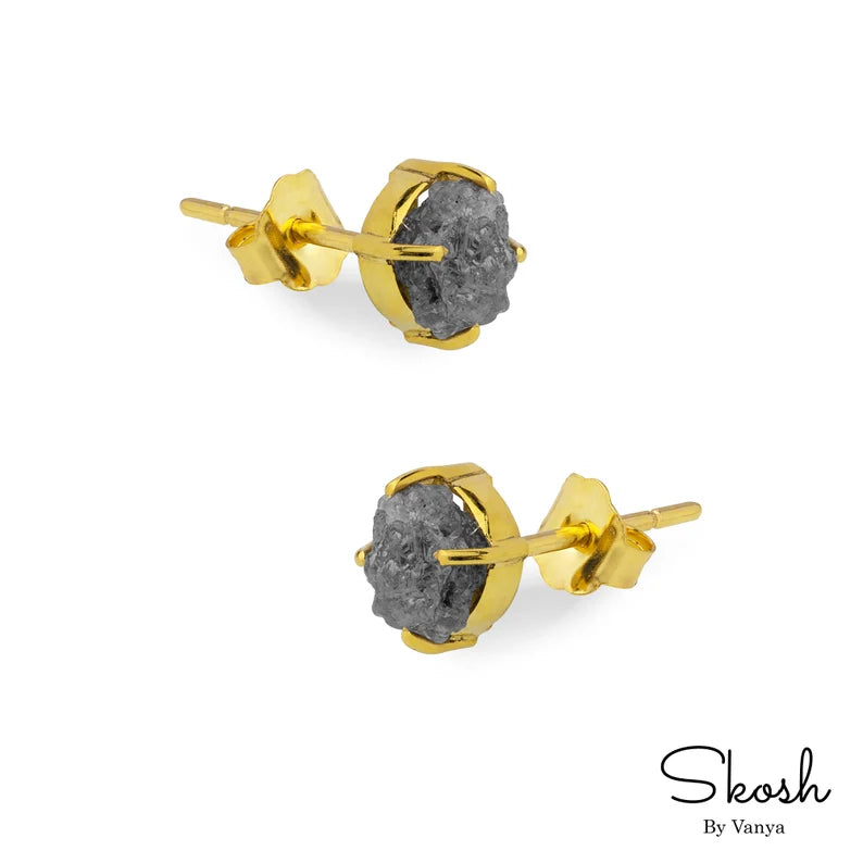 Rough Raw Gray Diamond Stud Earring Prong Setting