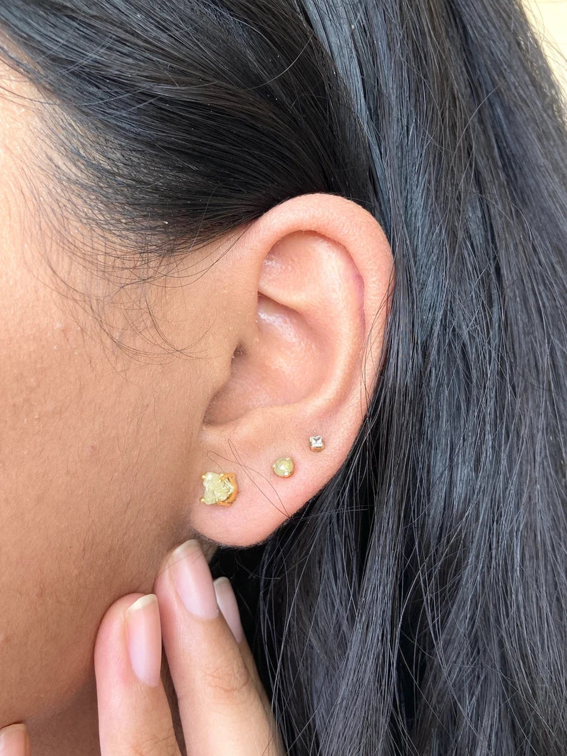 Rough Raw Yellow Diamond Stud Earring