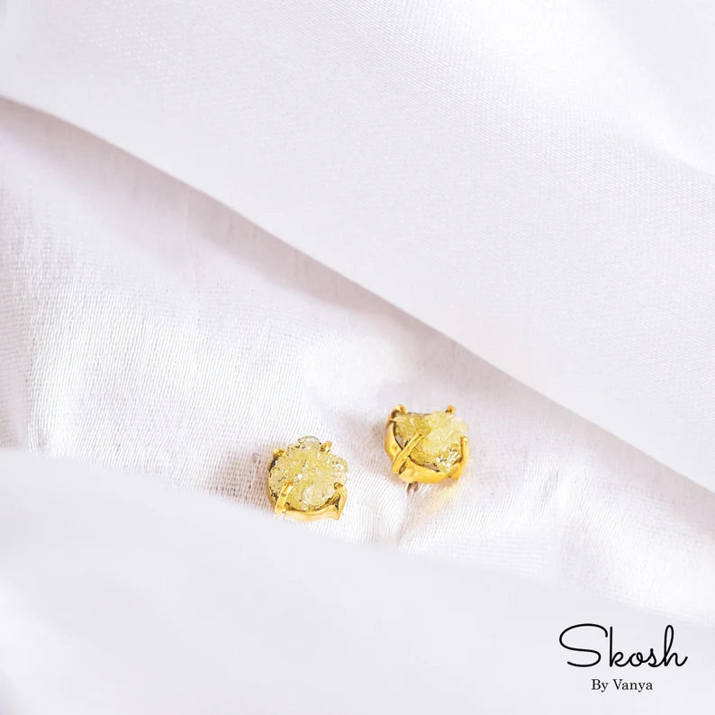Rough Raw Yellow Diamond Stud Earring