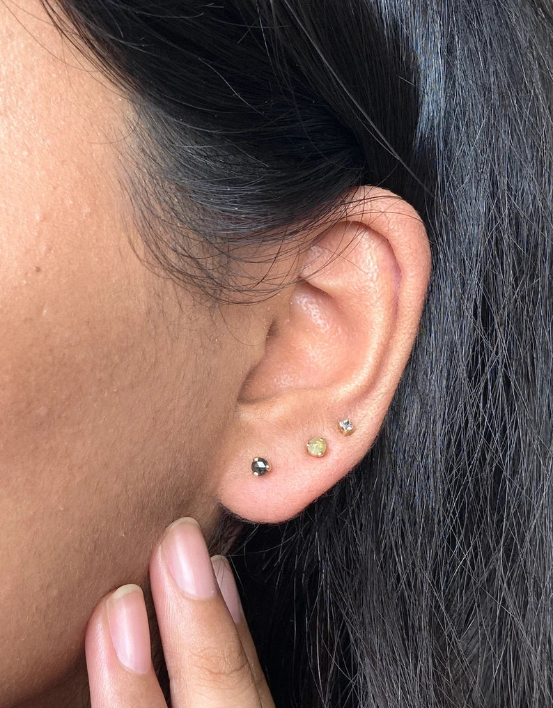 Rose Cut Black Diamond Stud Earring