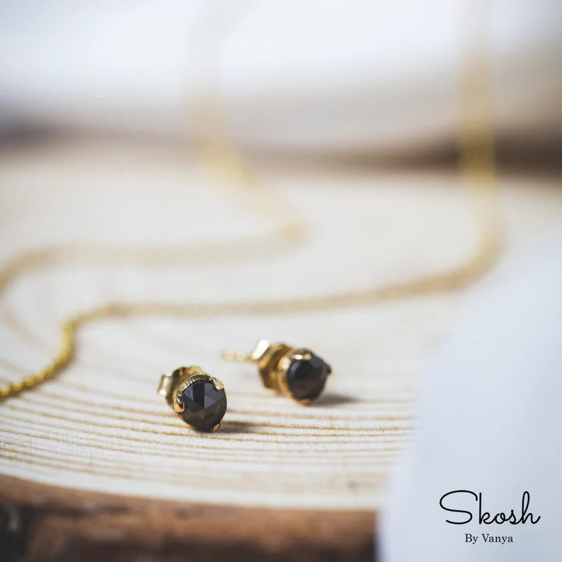 Rose Cut Black Diamond Stud Earring