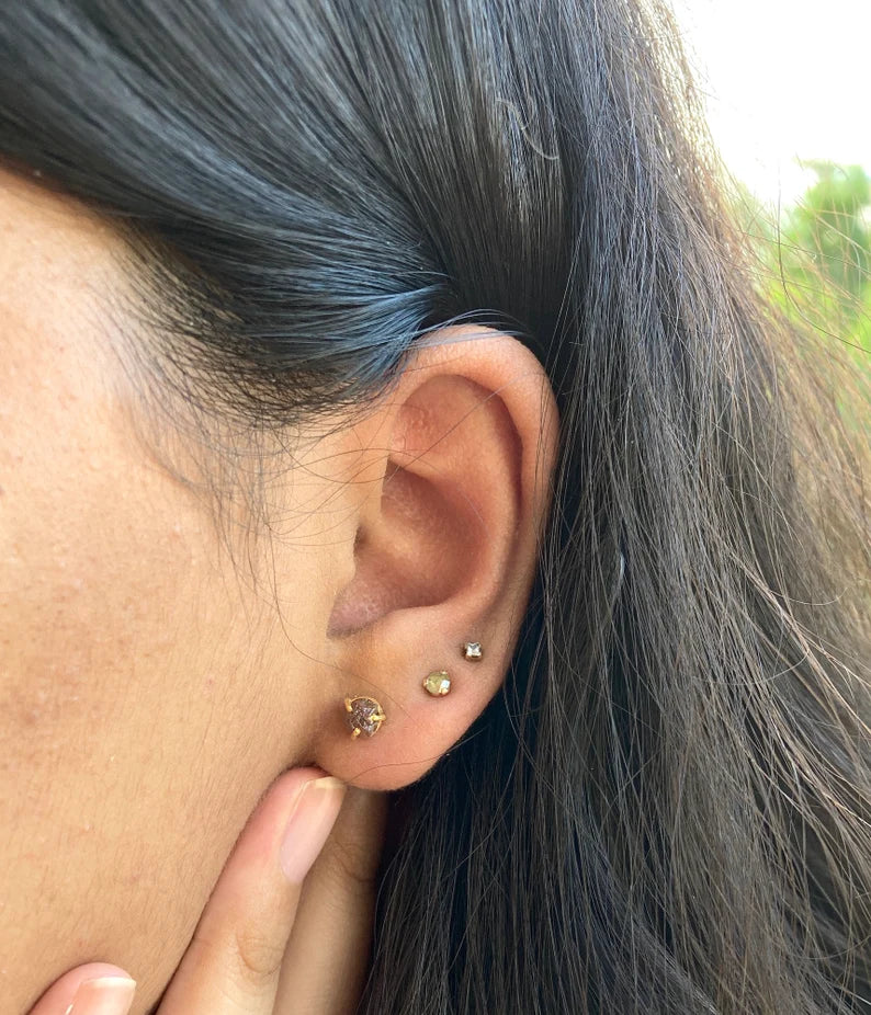 Red Brown Rough Diamond Stud Earring