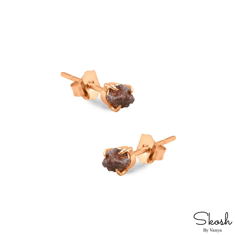 Red Brown Rough Diamond Stud Earring