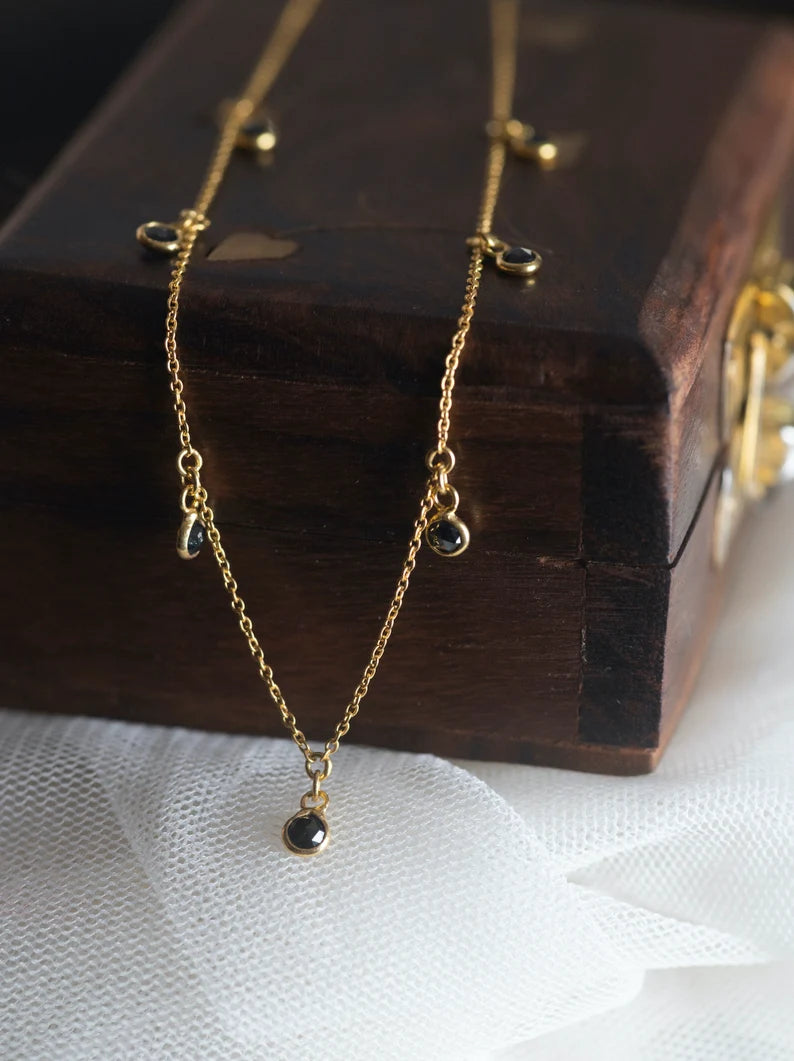 Black Rose cut Diamond Floating Necklace