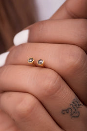 Hexagon Rose Cut Salt and Pepper Minimalist Diamond Stud Earrings