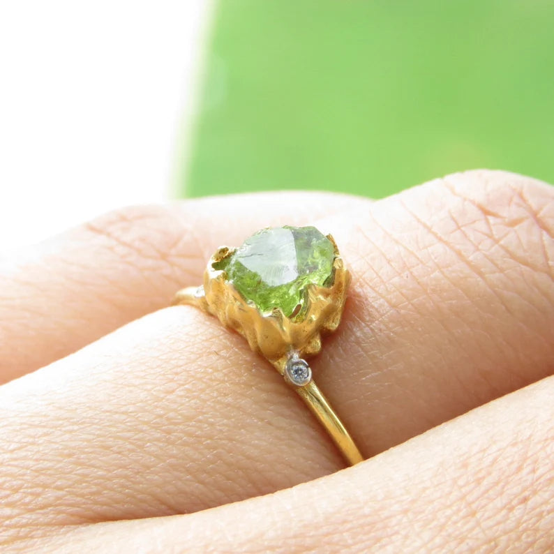 Natural Raw Peridot Uncut Solitaire Ring