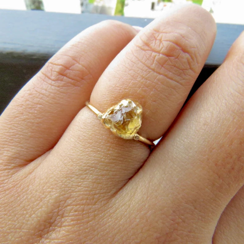 Natural Raw Citrine Solitaire Ring