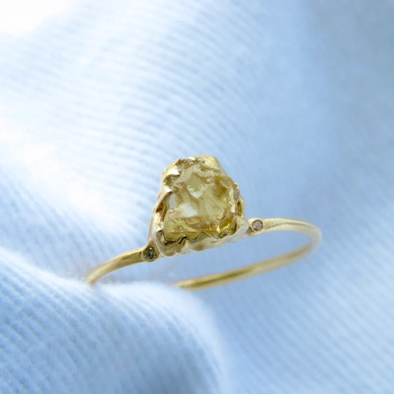 Natural Raw Citrine Solitaire Ring