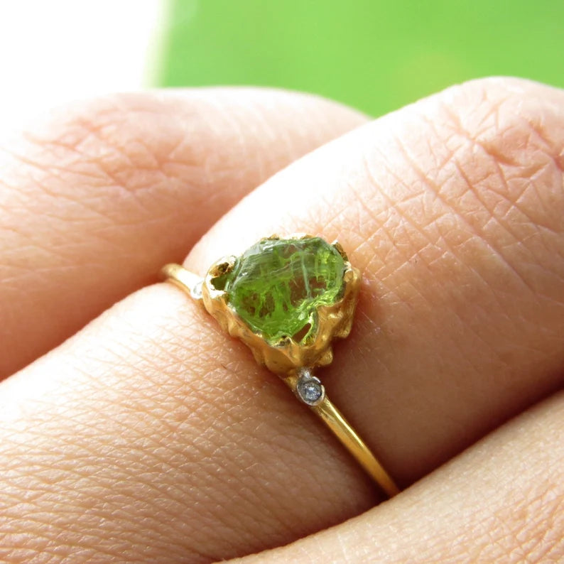 Natural Raw Peridot Uncut Solitaire Ring