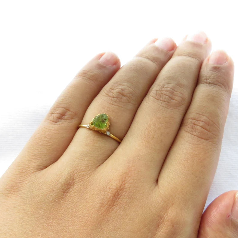 Natural Raw Peridot Uncut Solitaire Ring