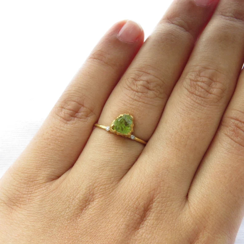 Natural Raw Peridot Uncut Solitaire Ring