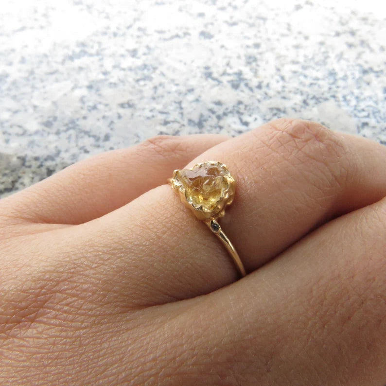 Natural Raw Citrine Solitaire Ring
