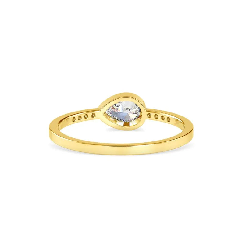 Horizontal 0.35 CWT Pear Solitaire Lab Grown Diamond Ring, 14k Solid Gold Jewelry, Promise Ring - Gift for Her