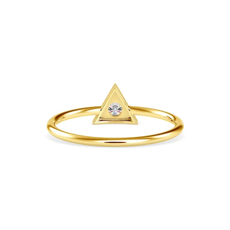 Geometric Triangle 14k Solid Gold Ring, Round Diamond Ring, Lab Grown Diamond - Minimal Jewelry