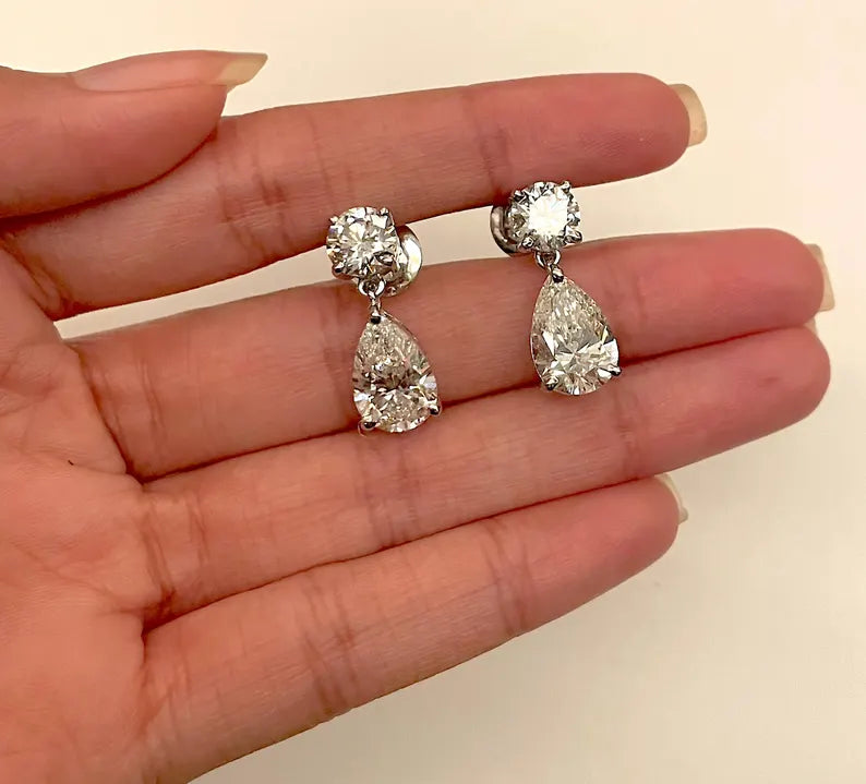 8.40 TCW Tear Drop Diamond Earrings, Pear Cut Lab Grown Diamond Earrings, Round Cut Earrings, IGI Certified Diamonds, Wedding Earringsor Birthday (Copy)