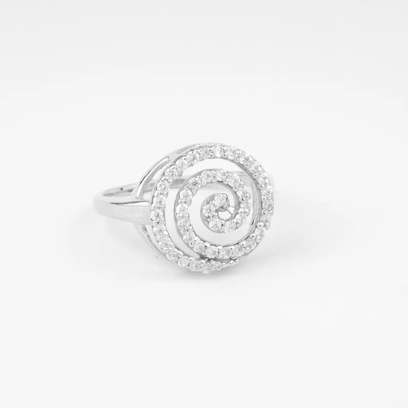 Round Spiral Diamond Statement Ring