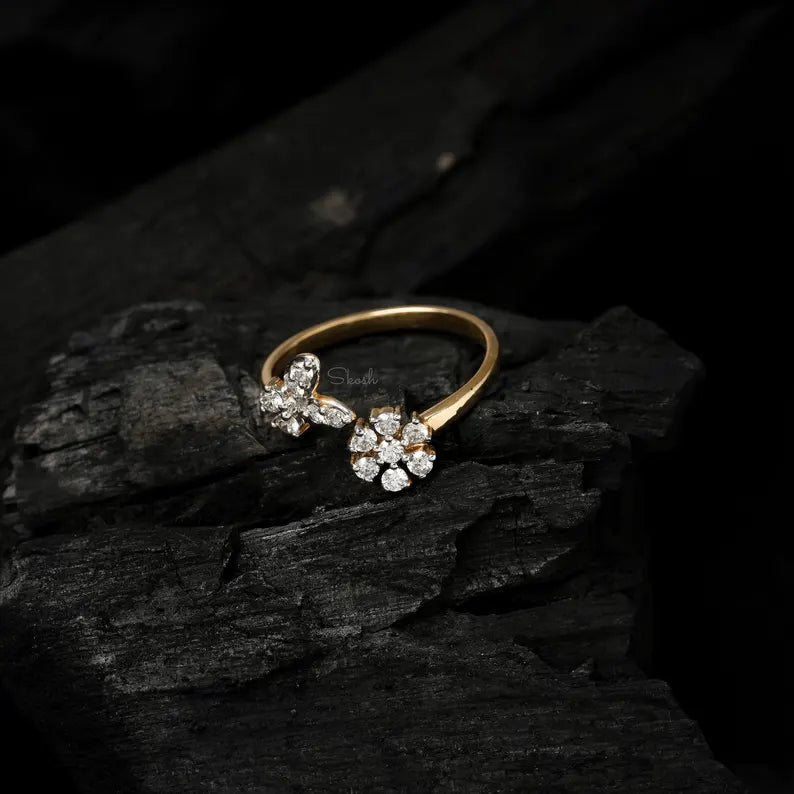 Butterfly Lab Grown Statement Diamond Ring, Flower Cocktail Ring, 14k Solid Gold Jewelry - Gift for Her