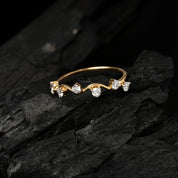 Wavy Elegance Diamond Ring, Lab Grown Diamond Stacking Wedding Band, Promise Ring, Minimal 14k Solid Gold Jewelry