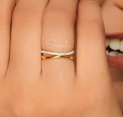 Two Layer Minimal Stacking Lab Grown Diamond Ring, Promise Ring, 14k Solid Gold Everyday Wear Jewelry