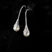 Diamond Tear Drop Pearl Bridal Pave Earrings, Lab Grown Diamond Earrings, 14k Solid Gold Minimal Jewelry - Gift for Mom