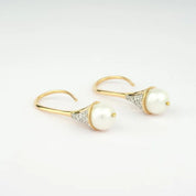 Diamond Tear Drop Pearl Bridal Pave Earrings, Lab Grown Diamond Earrings, 14k Solid Gold Minimal Jewelry - Gift for Mom