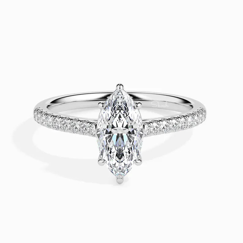 0.5 - 4 CTW Marquise Diamond Solitaire Ring, IGI Certified Lab Grown Diamond Engagement Wedding Ring, 14k Gold Jewelry