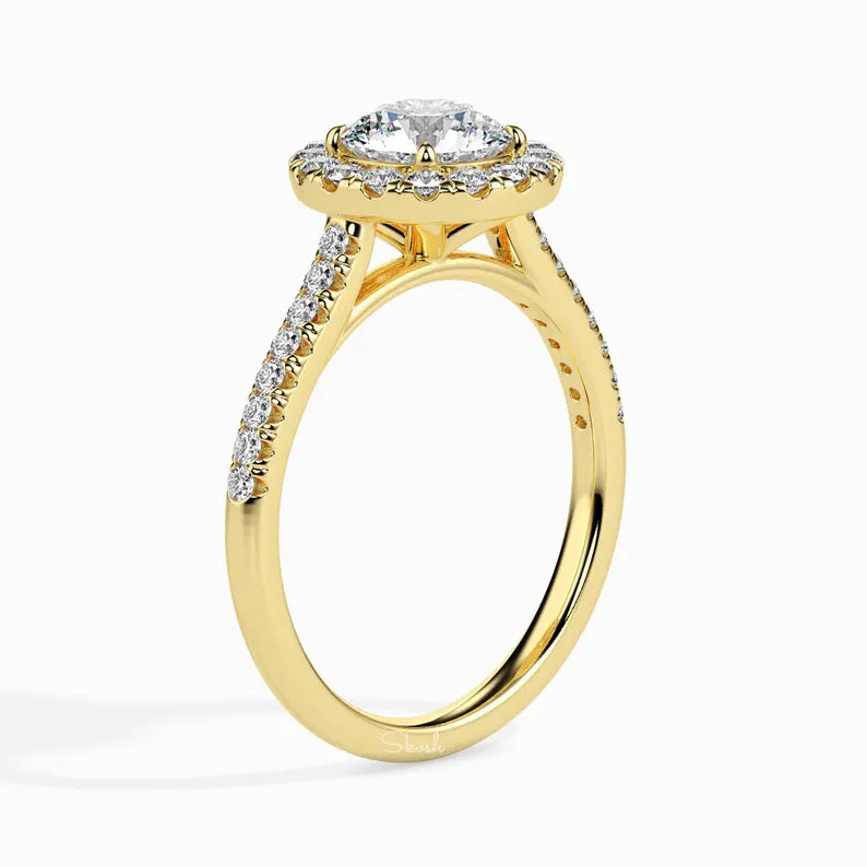 1.50 CTW Round Lab Grown Diamond Halo Solitaire Wedding Ring, IGI Certified 0.5 - 4 CTW Diamond, Classic Engagement Ring, 14k Gold Jewelry