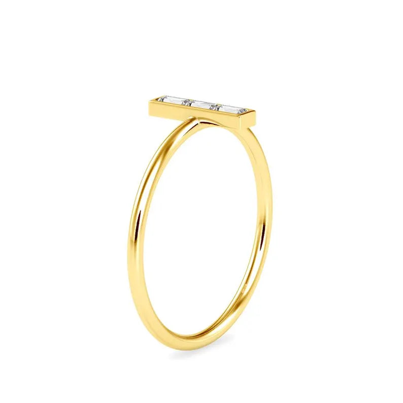 14k Solid Gold Diamond Bar Ring, Baguette Diamond Ring, Lab Grown Diamond Jewelry, Geometric Ring - Gift for Her