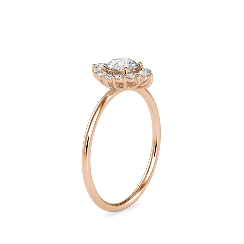 Minimal Round Solitaire Halo Lab Grown Diamond Ring, 0.65 TCW, 14k Solid Gold Jewelry - Gift for Her