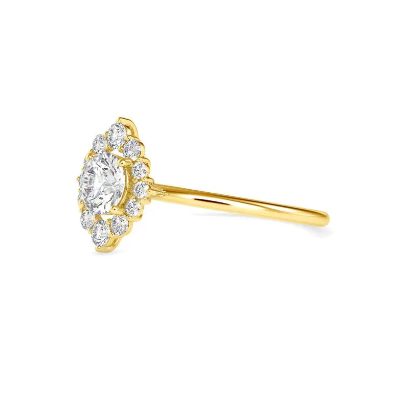 Minimal Round Solitaire Halo Lab Grown Diamond Ring, 0.65 TCW, 14k Solid Gold Jewelry - Gift for Her