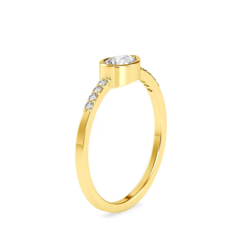 Horizontal 0.35 CWT Pear Solitaire Lab Grown Diamond Ring, 14k Solid Gold Jewelry, Promise Ring - Gift for Her