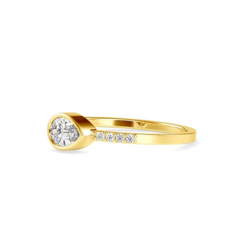 Horizontal 0.35 CWT Pear Solitaire Lab Grown Diamond Ring, 14k Solid Gold Jewelry, Promise Ring - Gift for Her